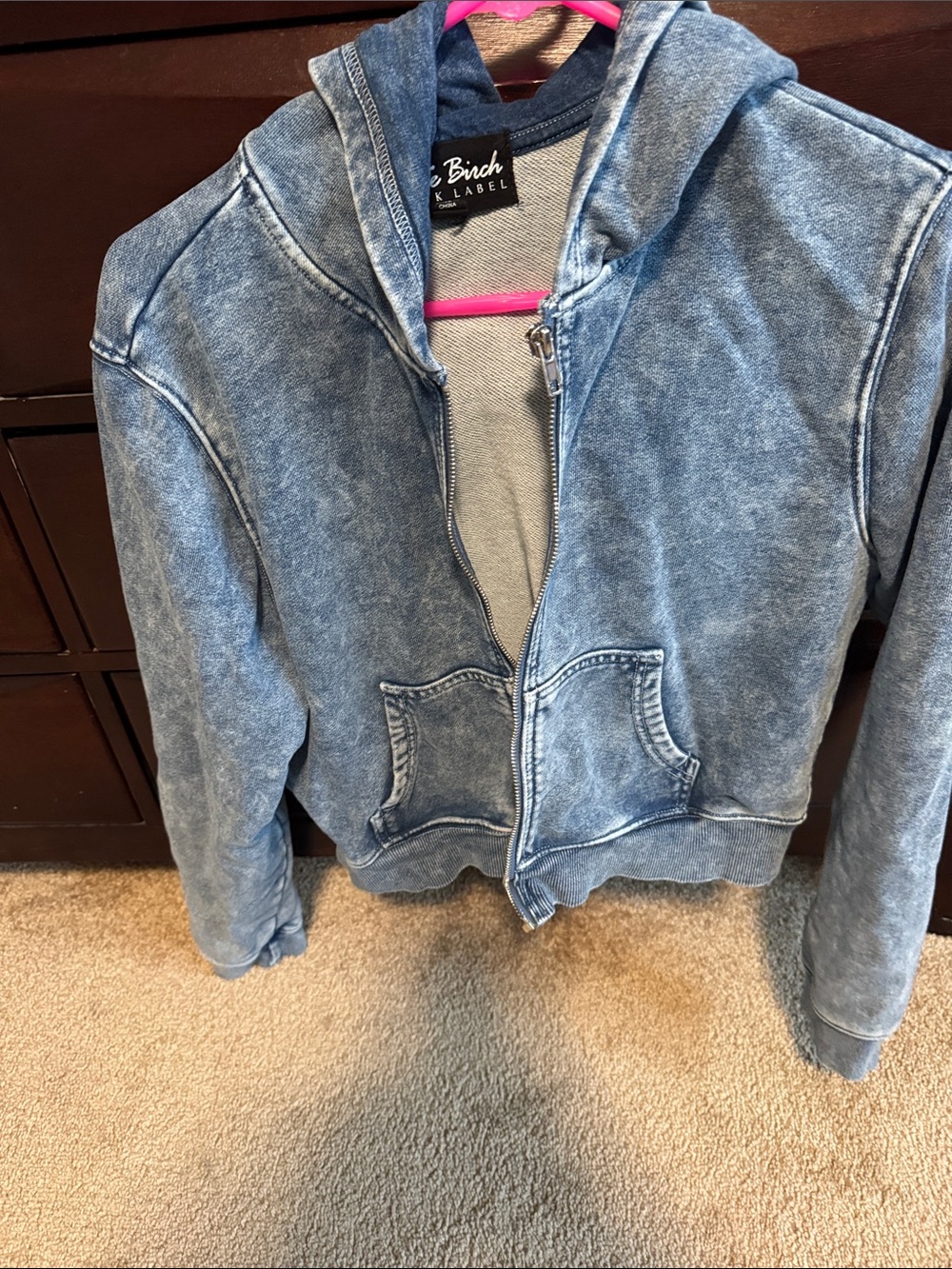 white birch Stonewash Blue Hooded Zip up sweatshirt